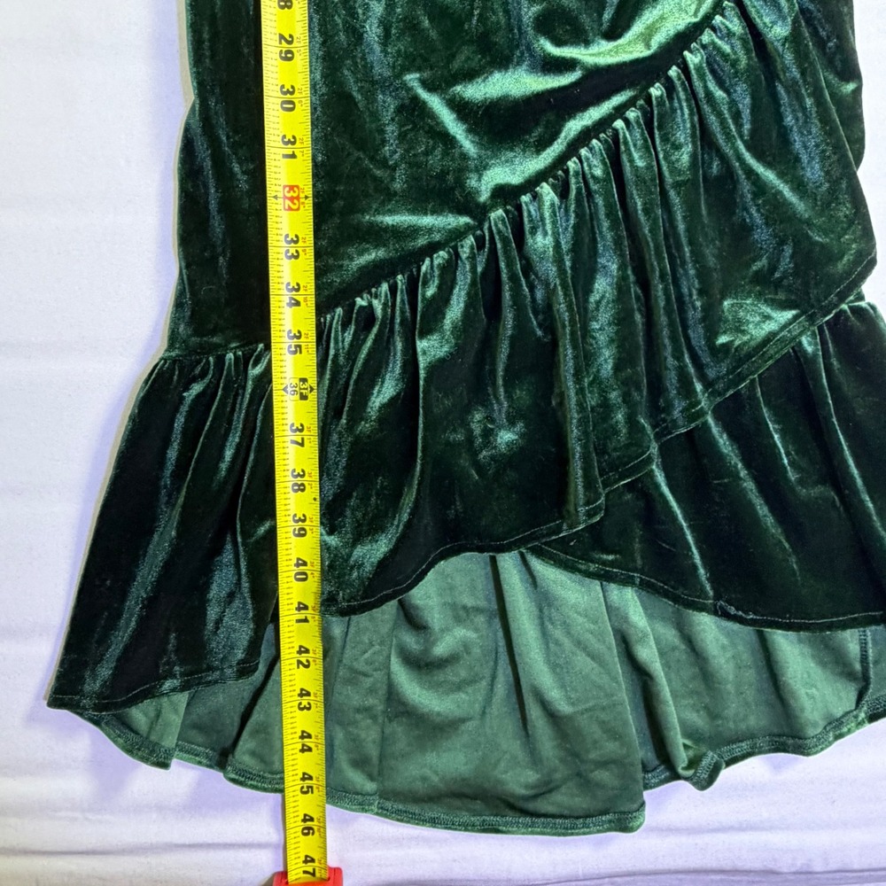 Lucy Paris Womens Emerald Green Velvet Wrap Dress Puff Sleeve High Low Small - Picture 12 of 12